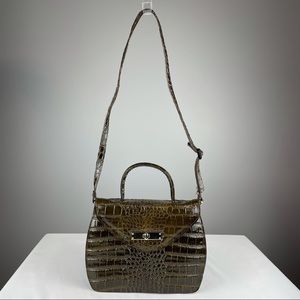 Crocodile shoulder top handle bag gold and silver lock